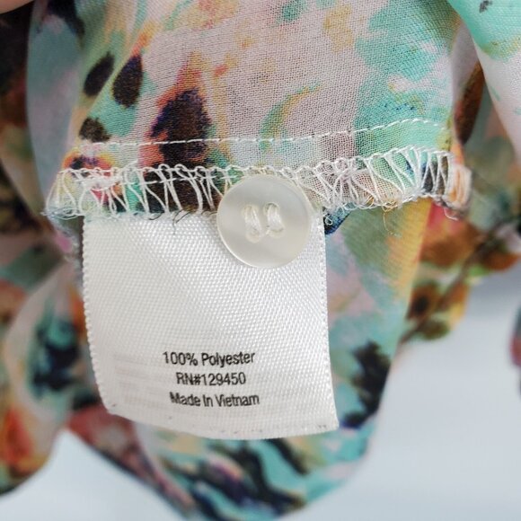 A.n.a Petite Floral Chiffon Blouse Size PL Sheer Peasant Tie Neck Boho Top - Picture 12 of 15